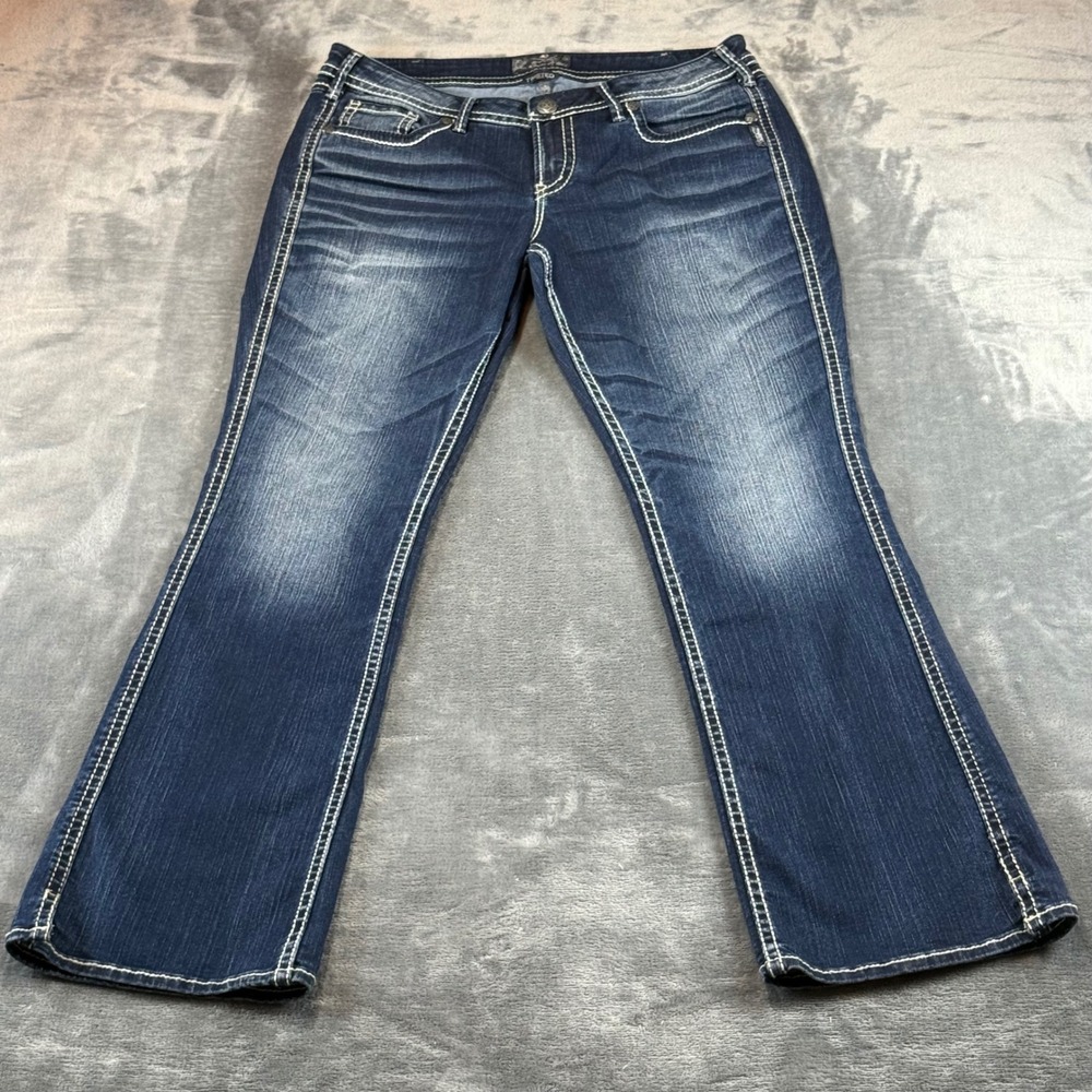 Silver Jeans Co Twisted Bootcut Jeans Dark Wash Thick Stitch Sz 16 L33 Mid Rise